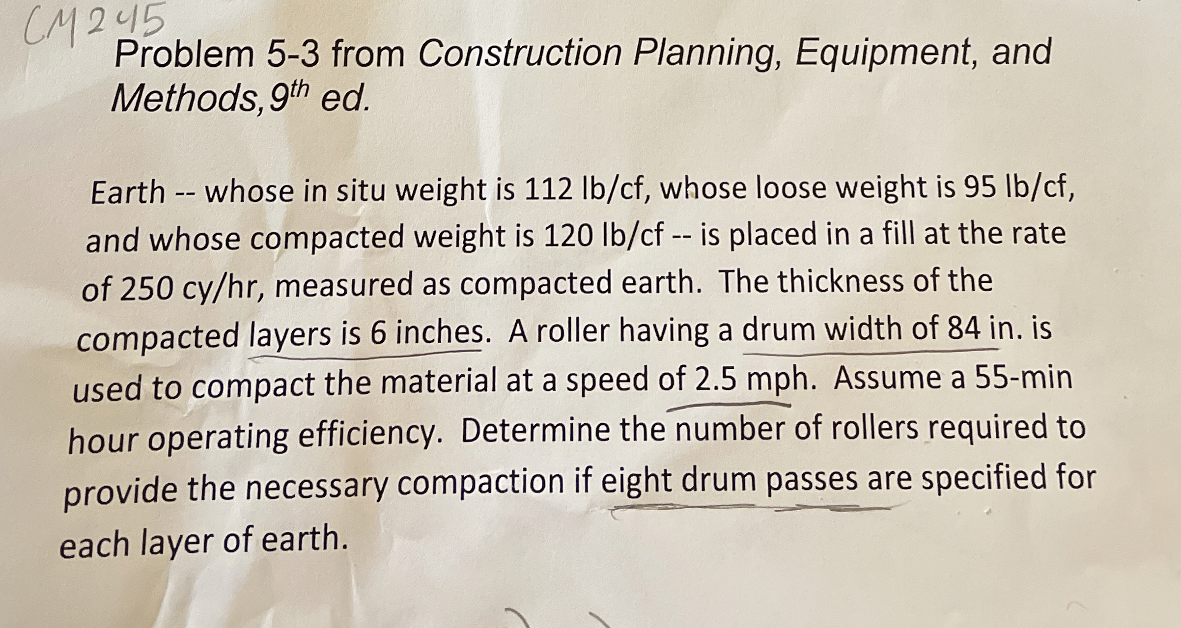 Problem 5 - 3 from Construction Planning,