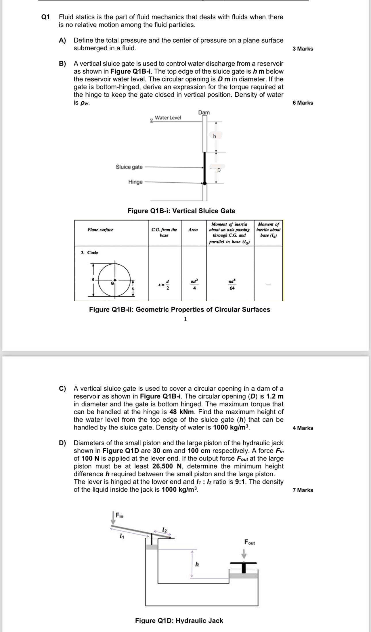 Q 1 Fluid statics is the part of fluid mechanics