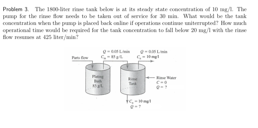 Problem 3 . The 1 8 0 0 - liter rinse tank below