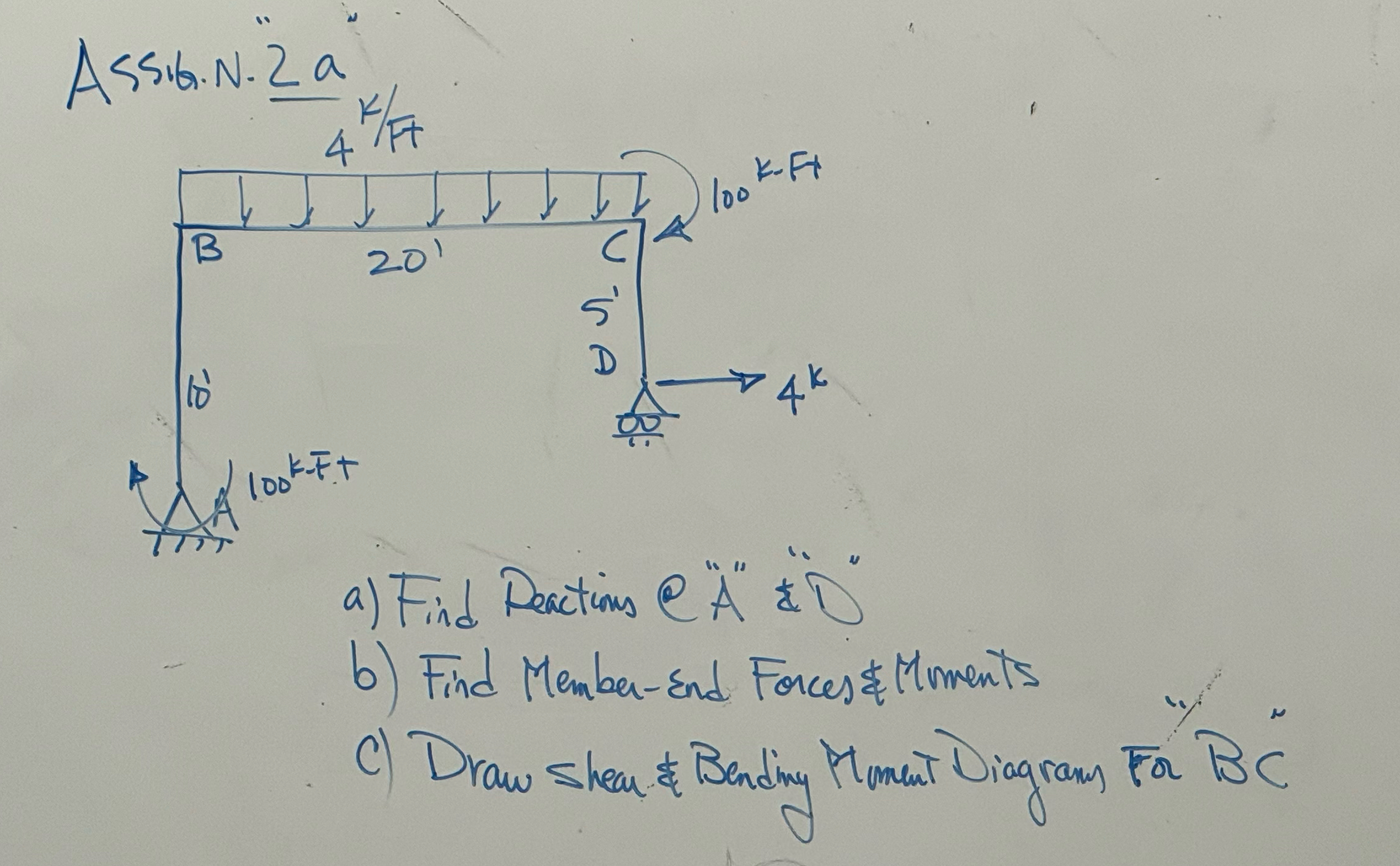 a ) Find Reactions at " A " and " D " b ) Find