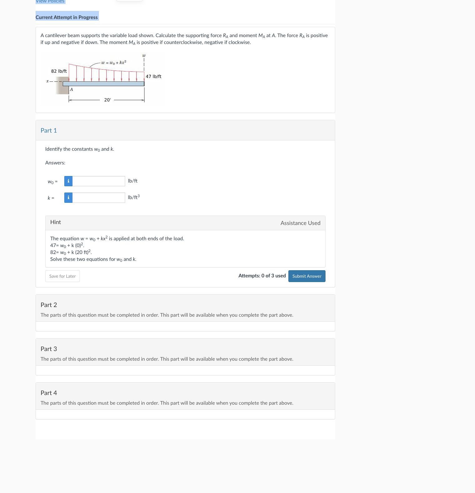 Current Attempt in Progress A cantilever beam