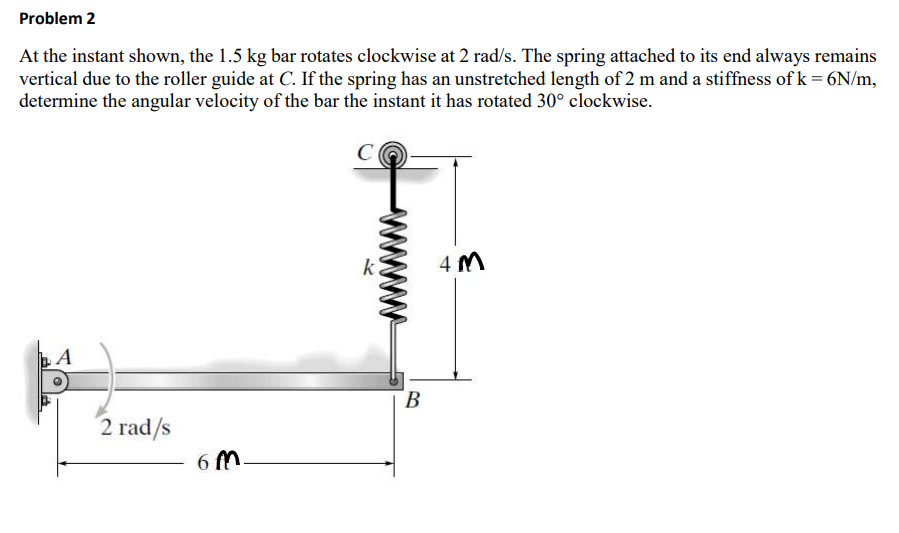 Problem 2 At the instant shown, the 1 . 5 kg bar