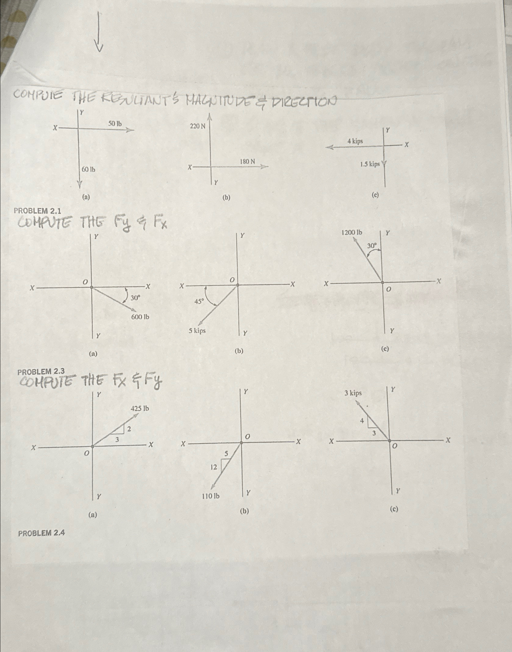 Compute The resultants, magnitude, direction.