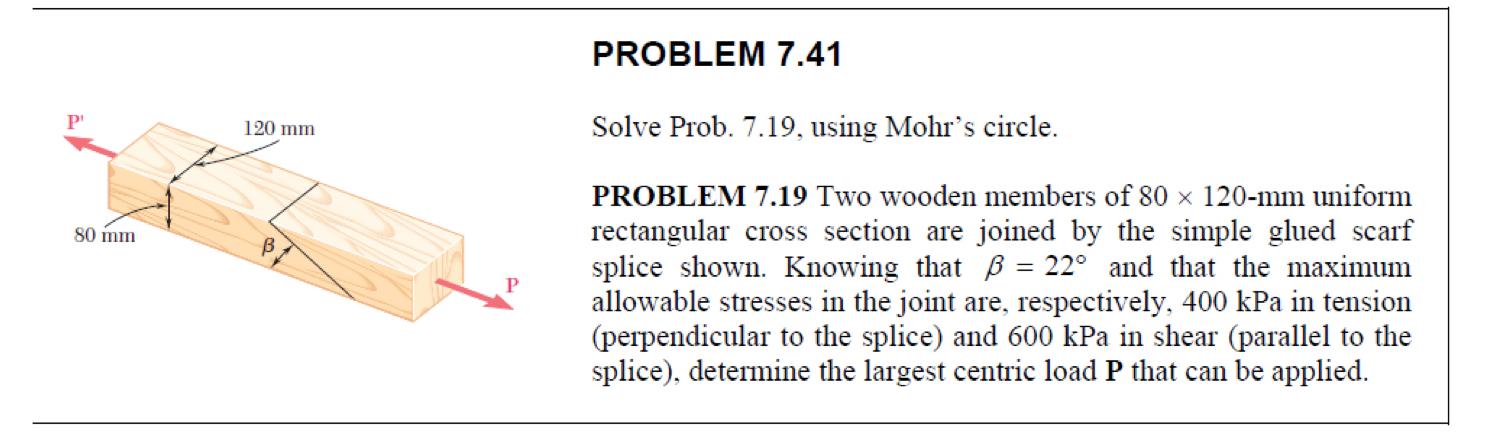 USE MOHRS CIRCLE!!! PROBLEM 7 . 1 9 Two wooden