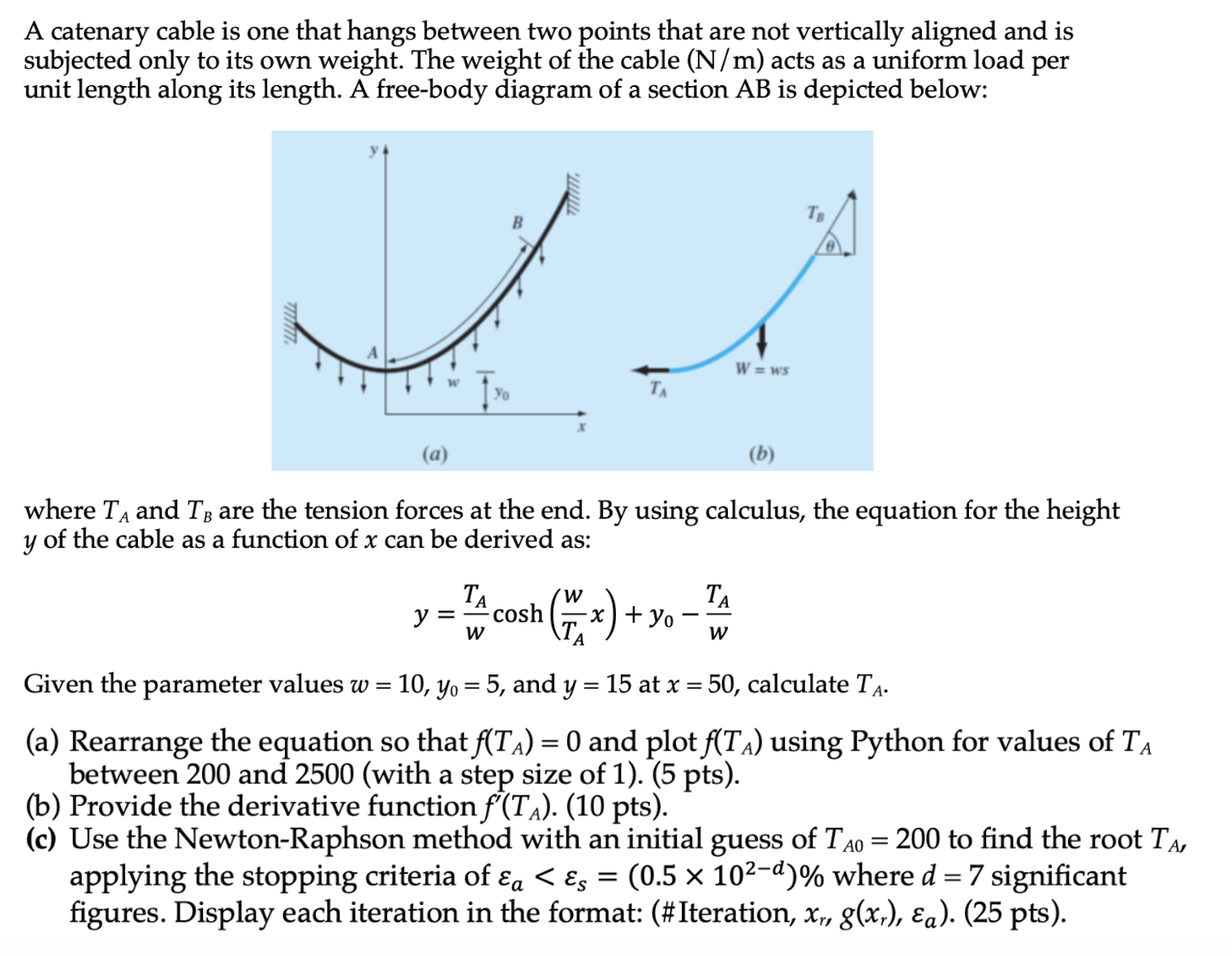 A catenary cable is one that hangs between two