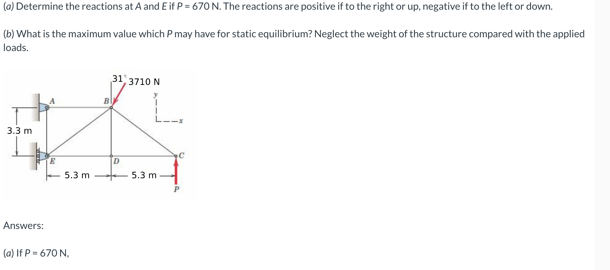 ( a ) Determine the reactions at A and E if P = 6