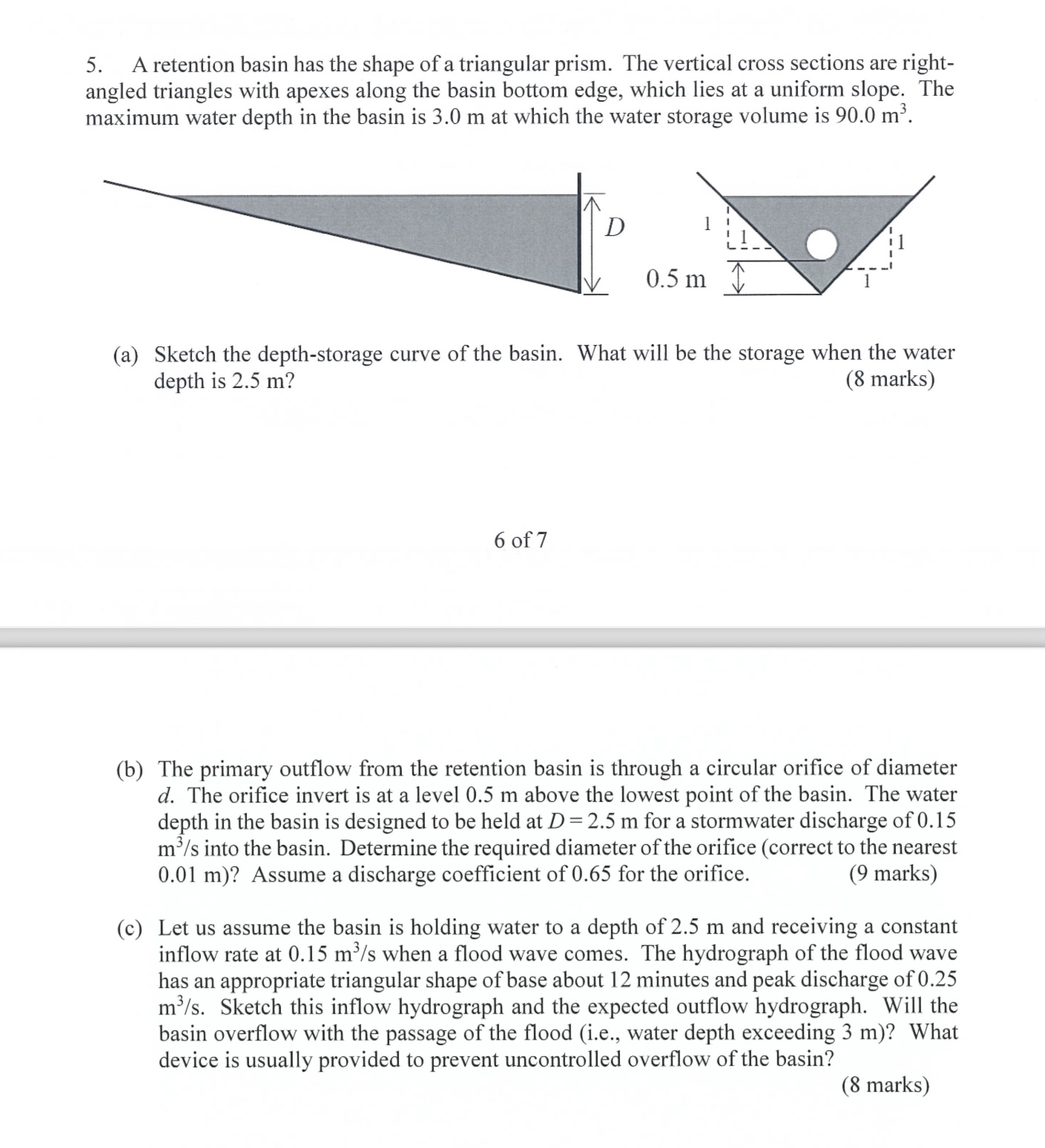 A retention basin has the shape of a triangular