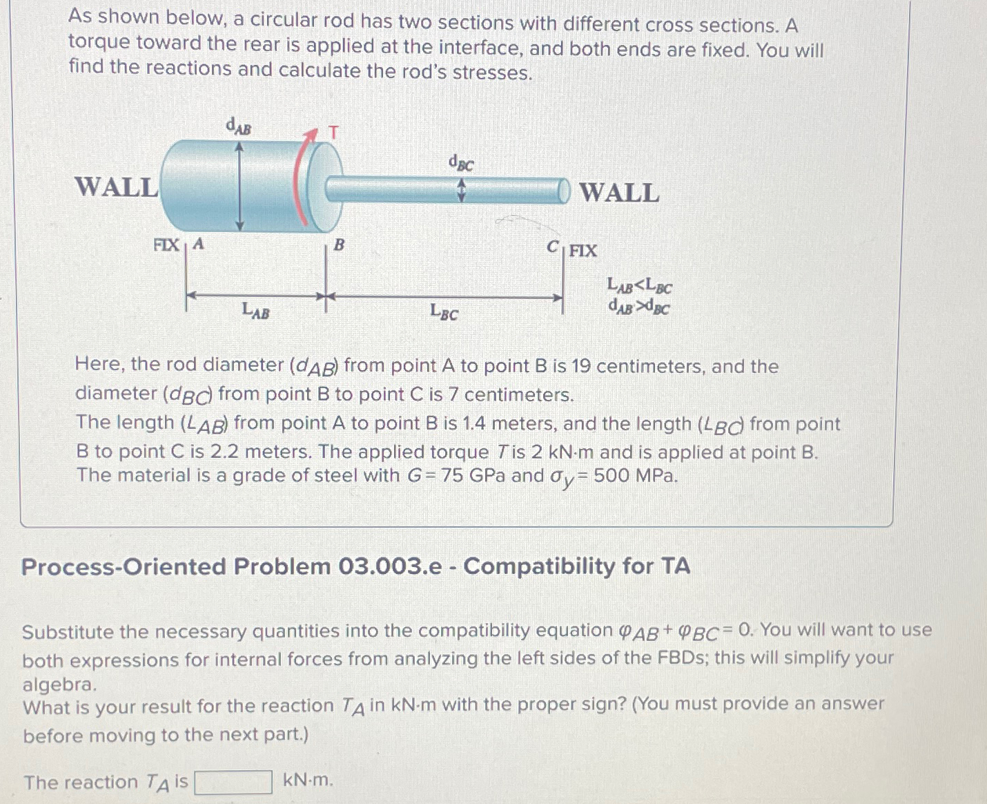 As shown below, a circular rod has two sections