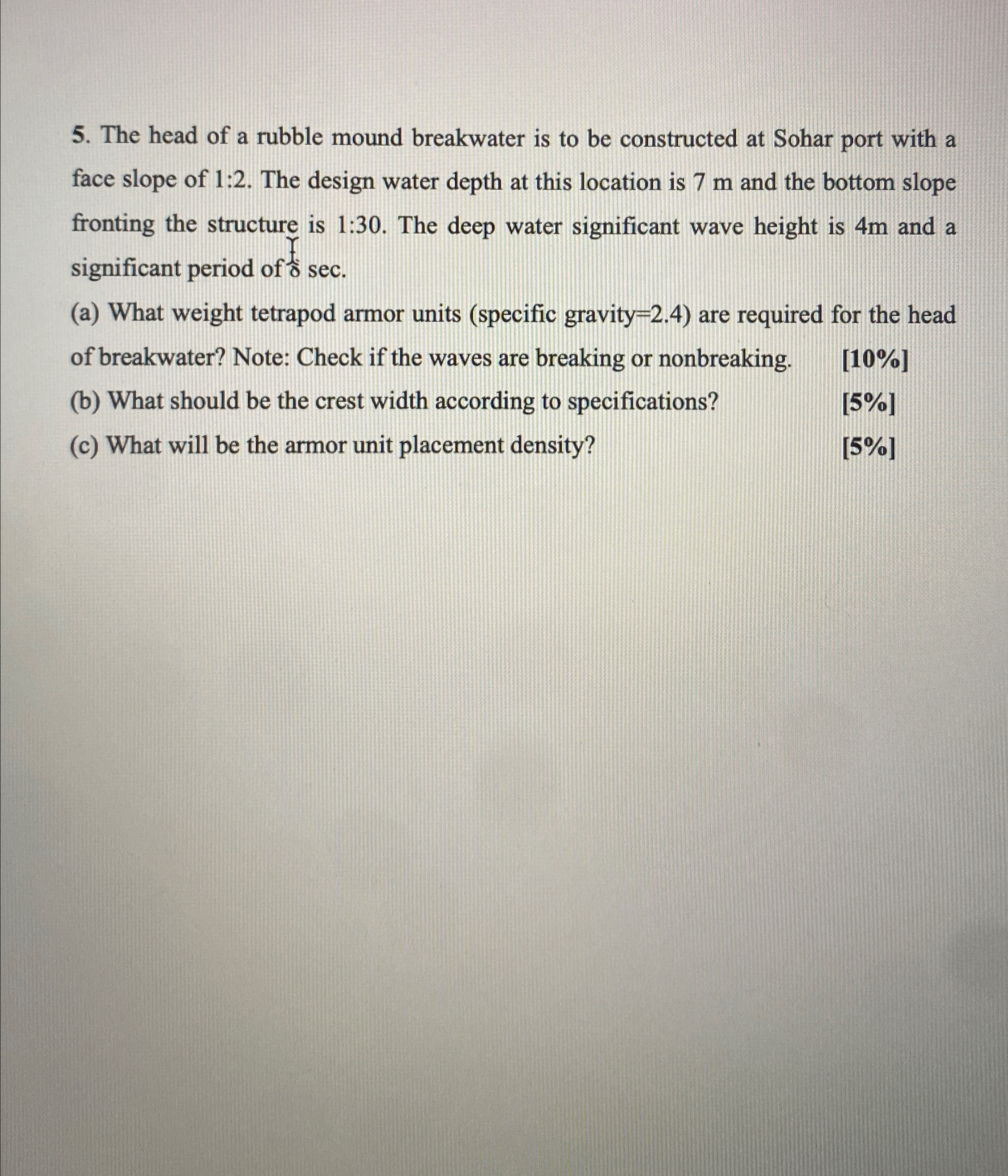The head of a rubble mound breakwater is to be