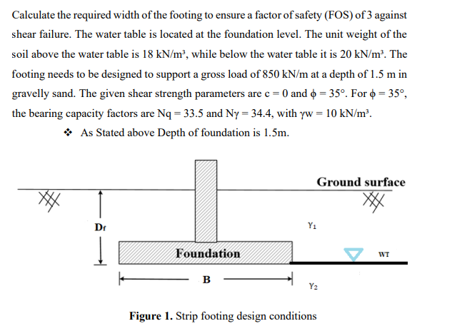 Calculate the required width of the footing to