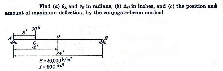 Find ( a ) A and B in radians, ( b ) D in inches,