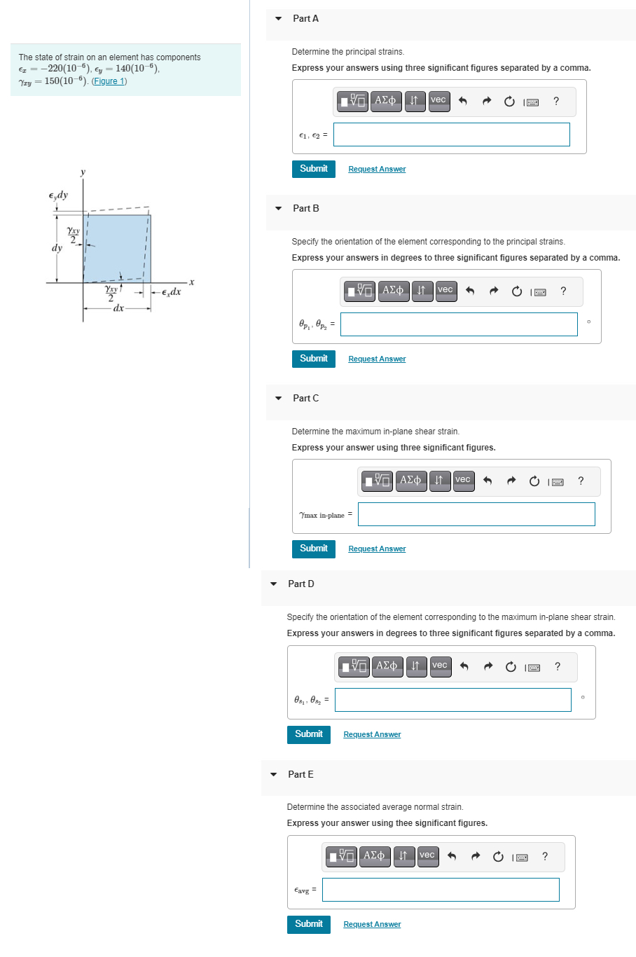 Part A The state of strain on an element has