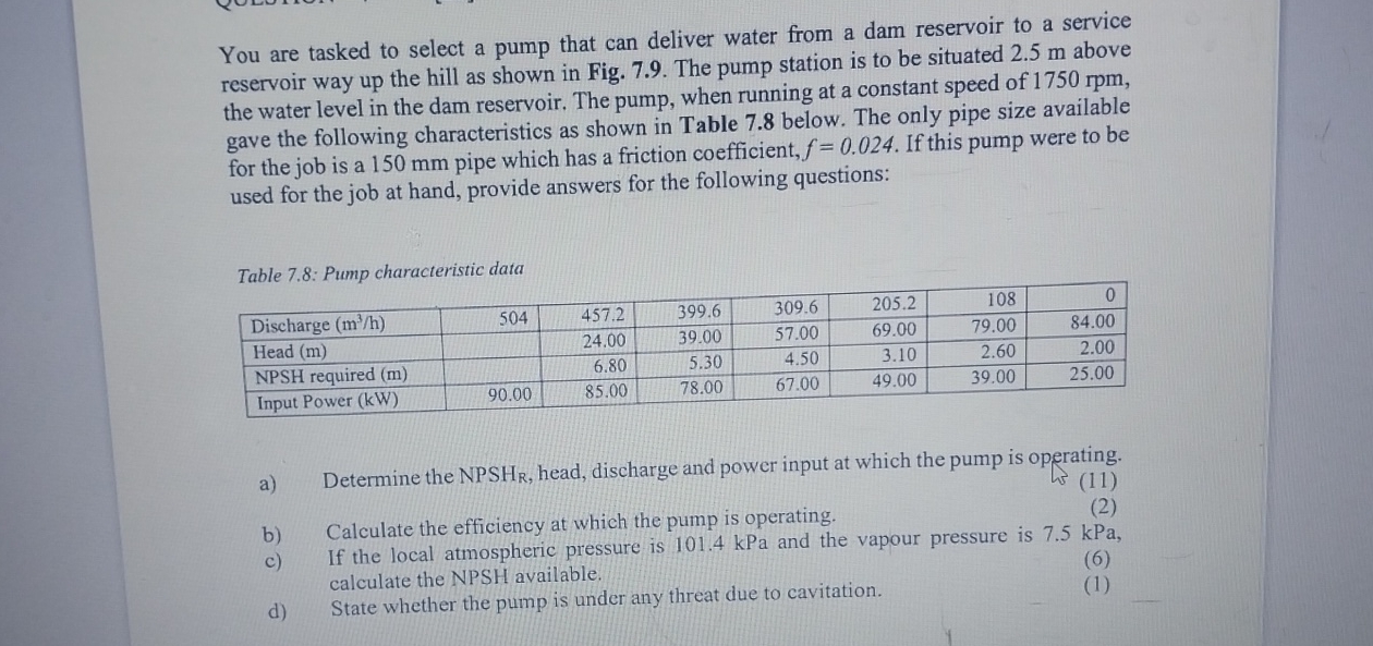 You are tasked to select a pump that can deliver