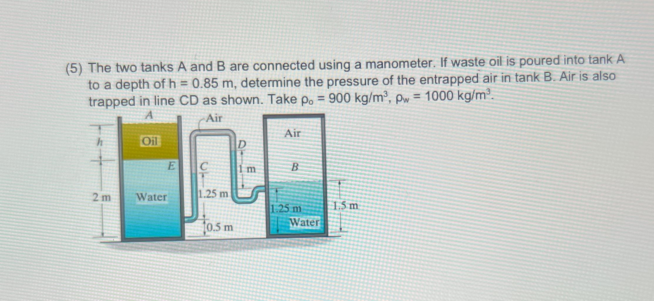 ( 5 ) The two tanks A and B are connected using a