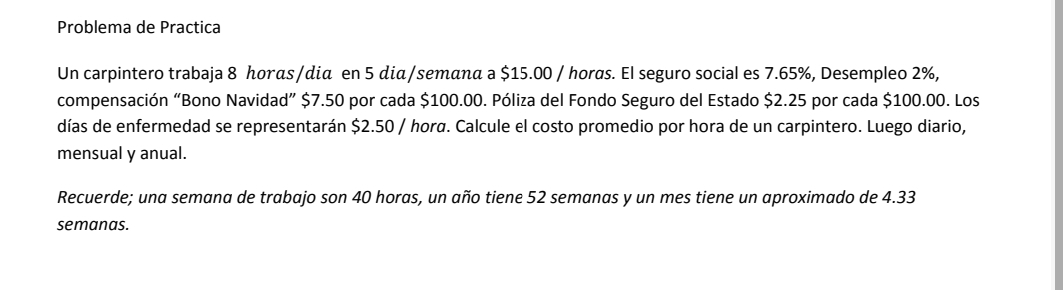 Problema de Practica Un carpintero trabaja 8