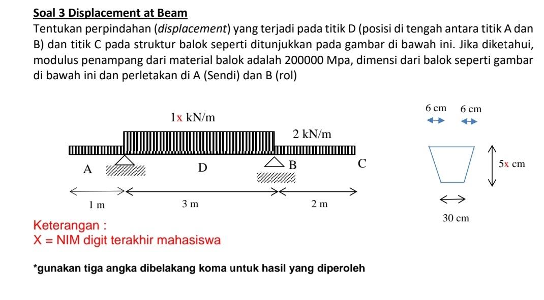 Soal 3 Displacement at Beam\ Tentukan perpindahan
