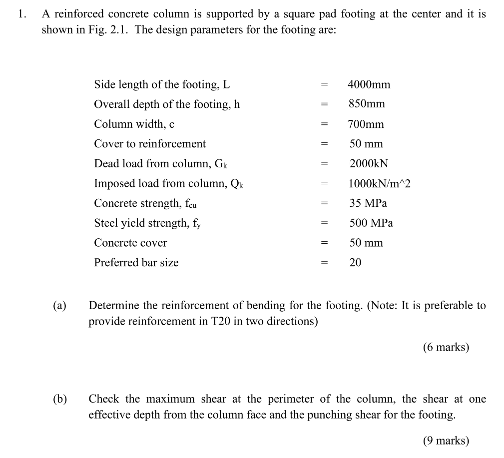 A reinforced concrete column is supported by a