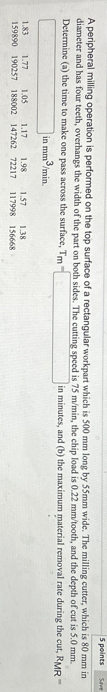 A peripheral milling operation is performed on
