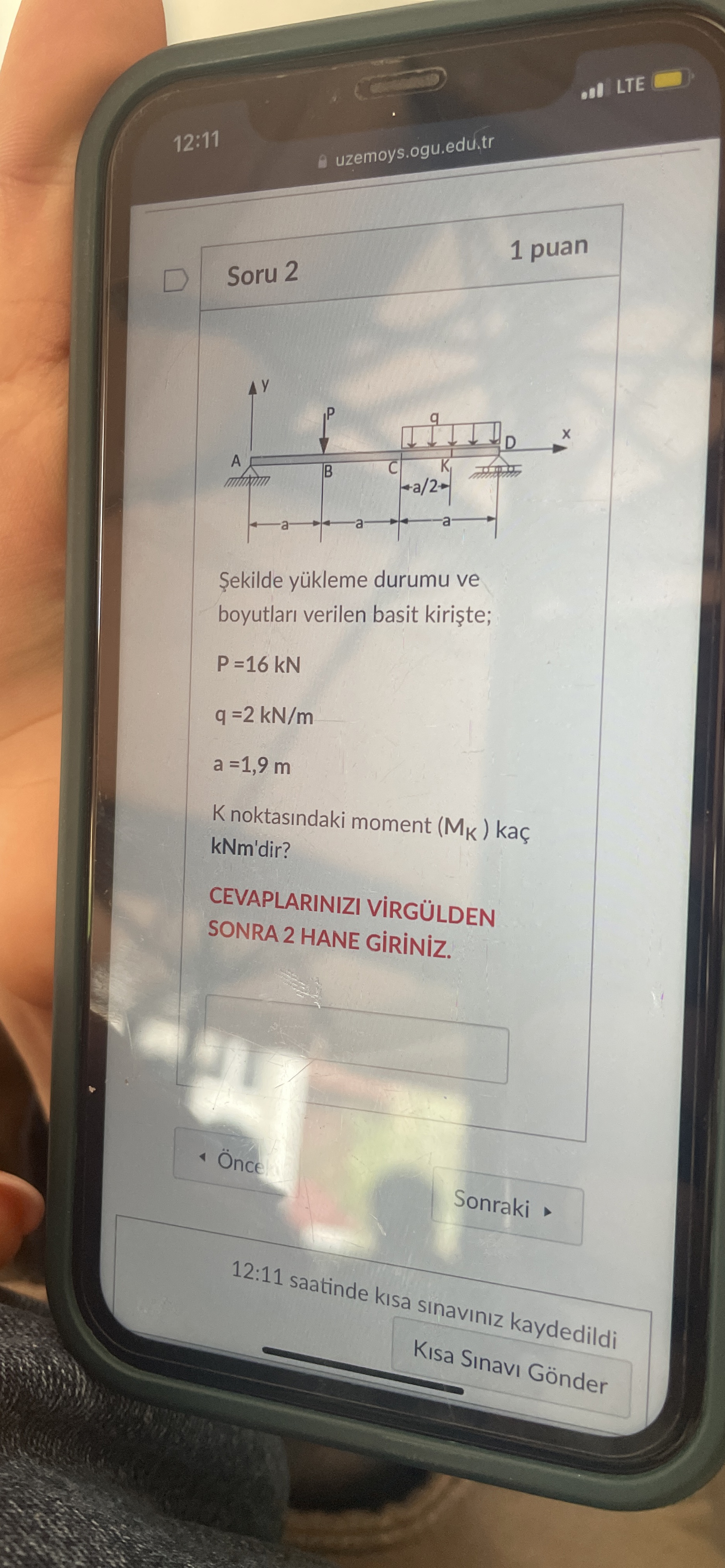 Soru 2 ekilde y kleme durumu ve boyutlar verilen