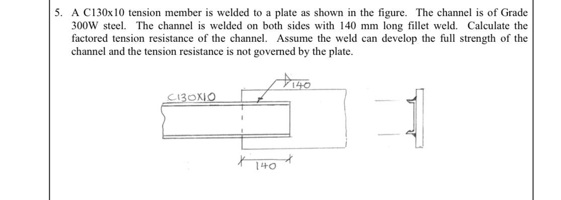 A C 1 3 0 x 1 0 tension member is welded to a