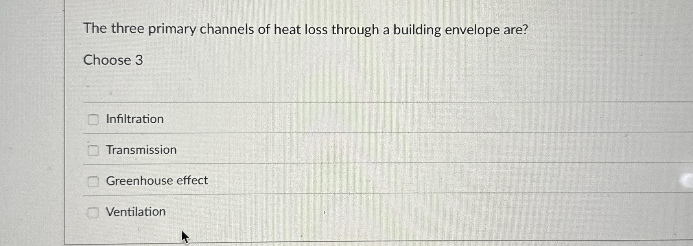 The three primary channels of heat loss through a