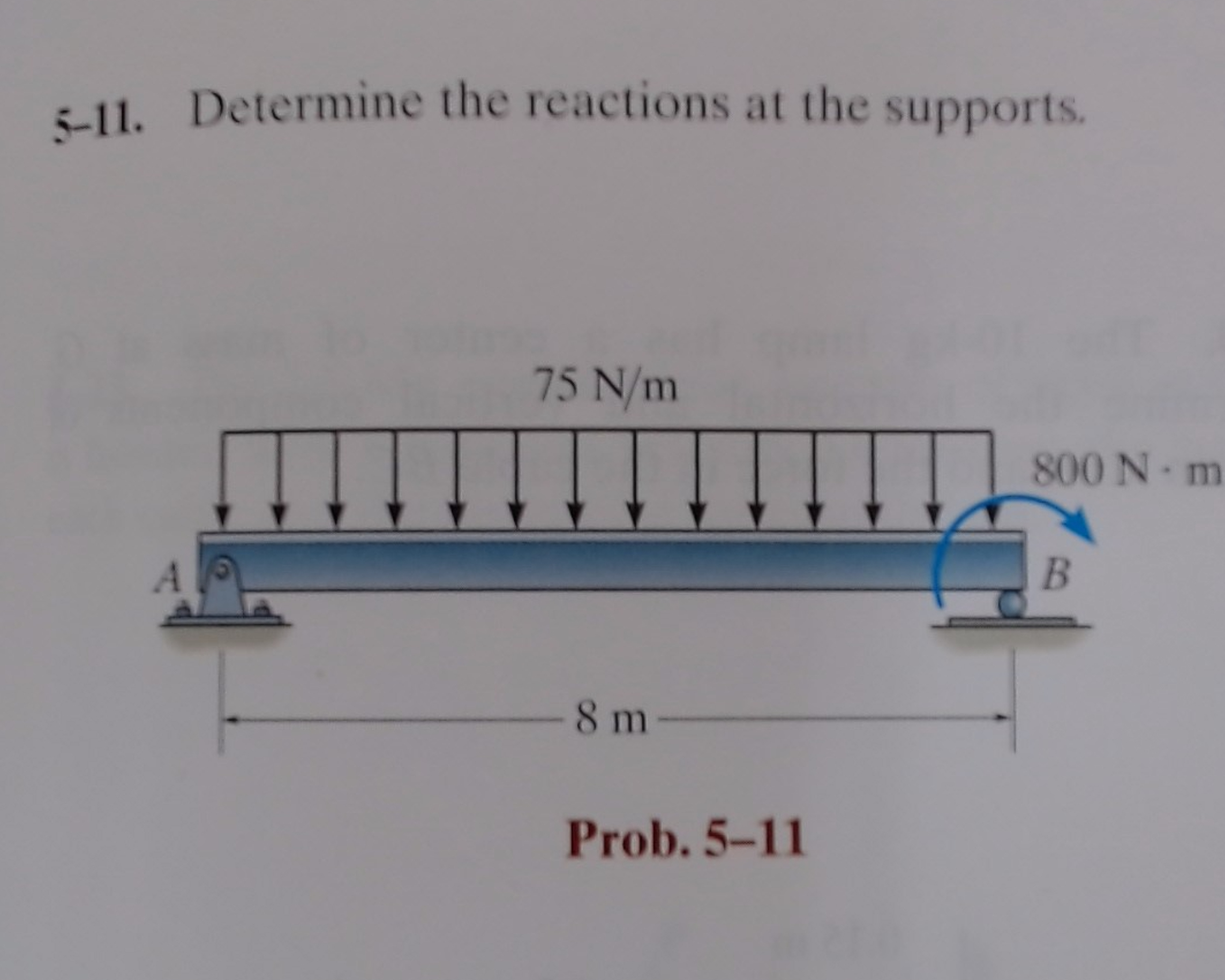 5 - 1 1 . Determine the reactions at the