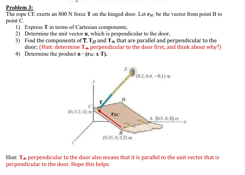 Problem 3 : The rope CE exerts an 8 0 0 N force T