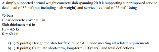 A simply supported normal weight concrete slab