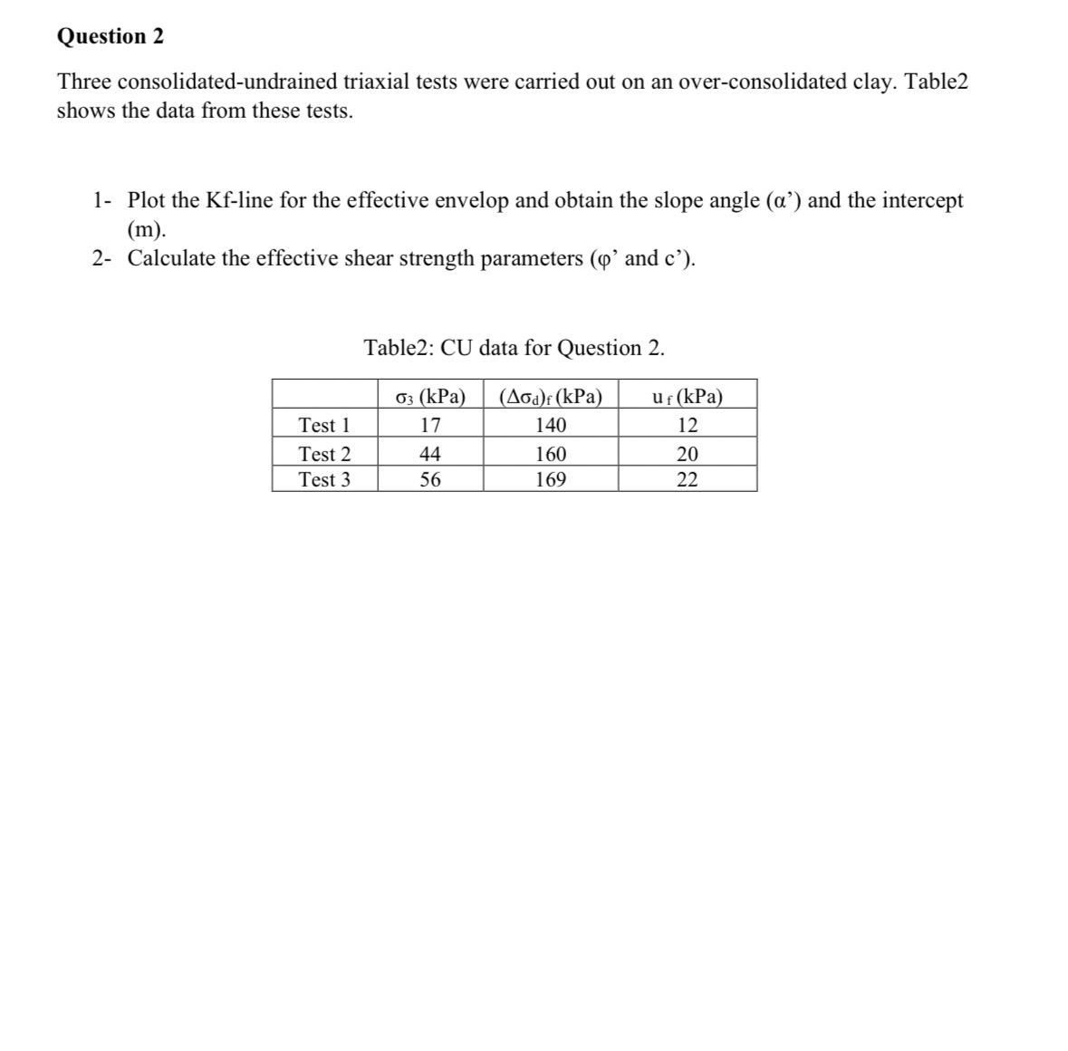Question 2 Three consolidated - undrained