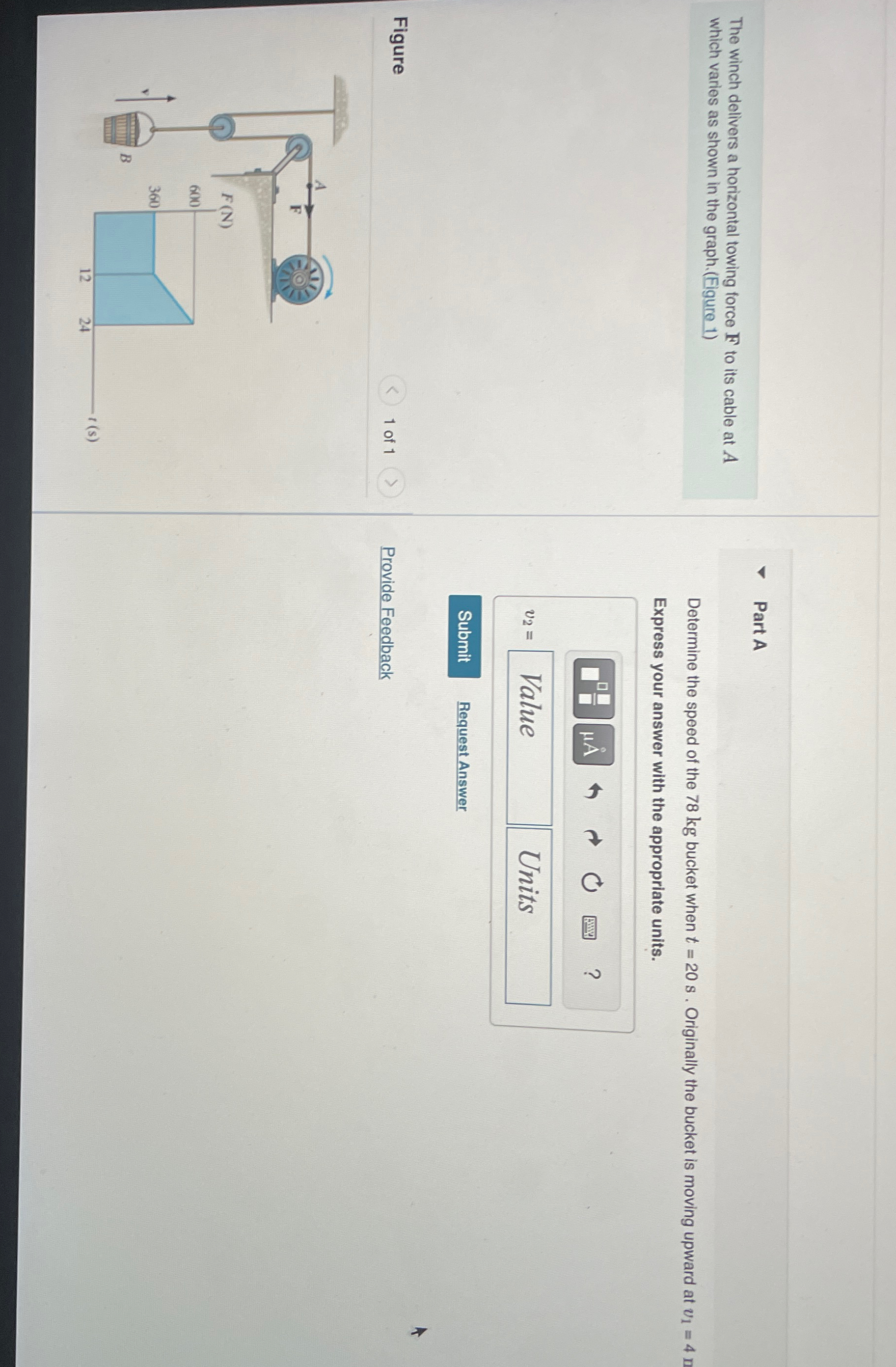 The winch delivers a horizontal towing force F to