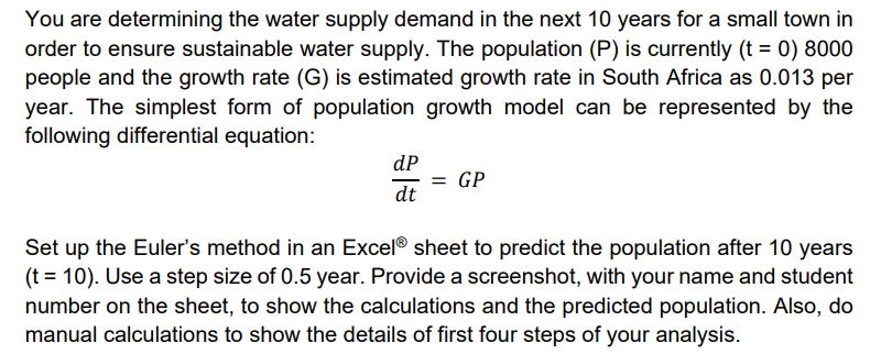 Set up the Euler's method in an Excel ? o x sheet