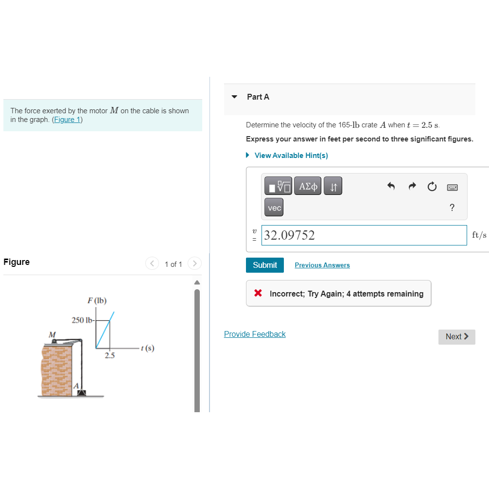 The force exerted by the motor M on the cable is