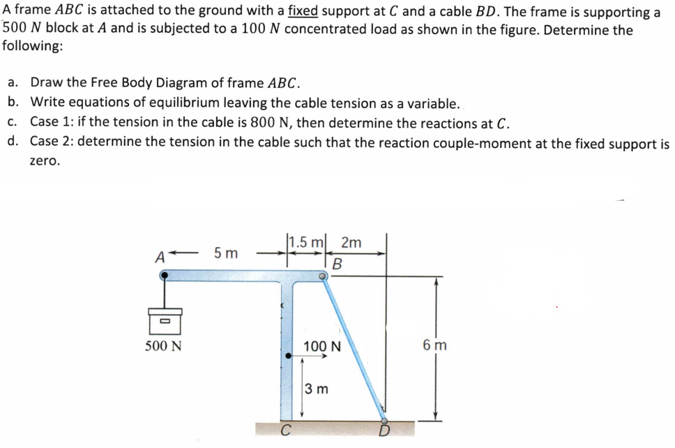 A frame ABC is attached to the ground with a