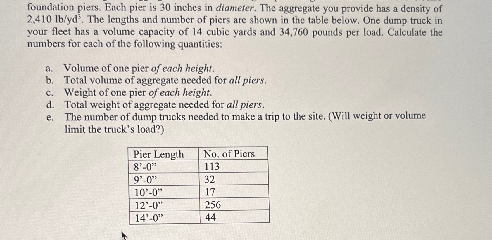 foundation piers. Each pier is 3 0 inches in
