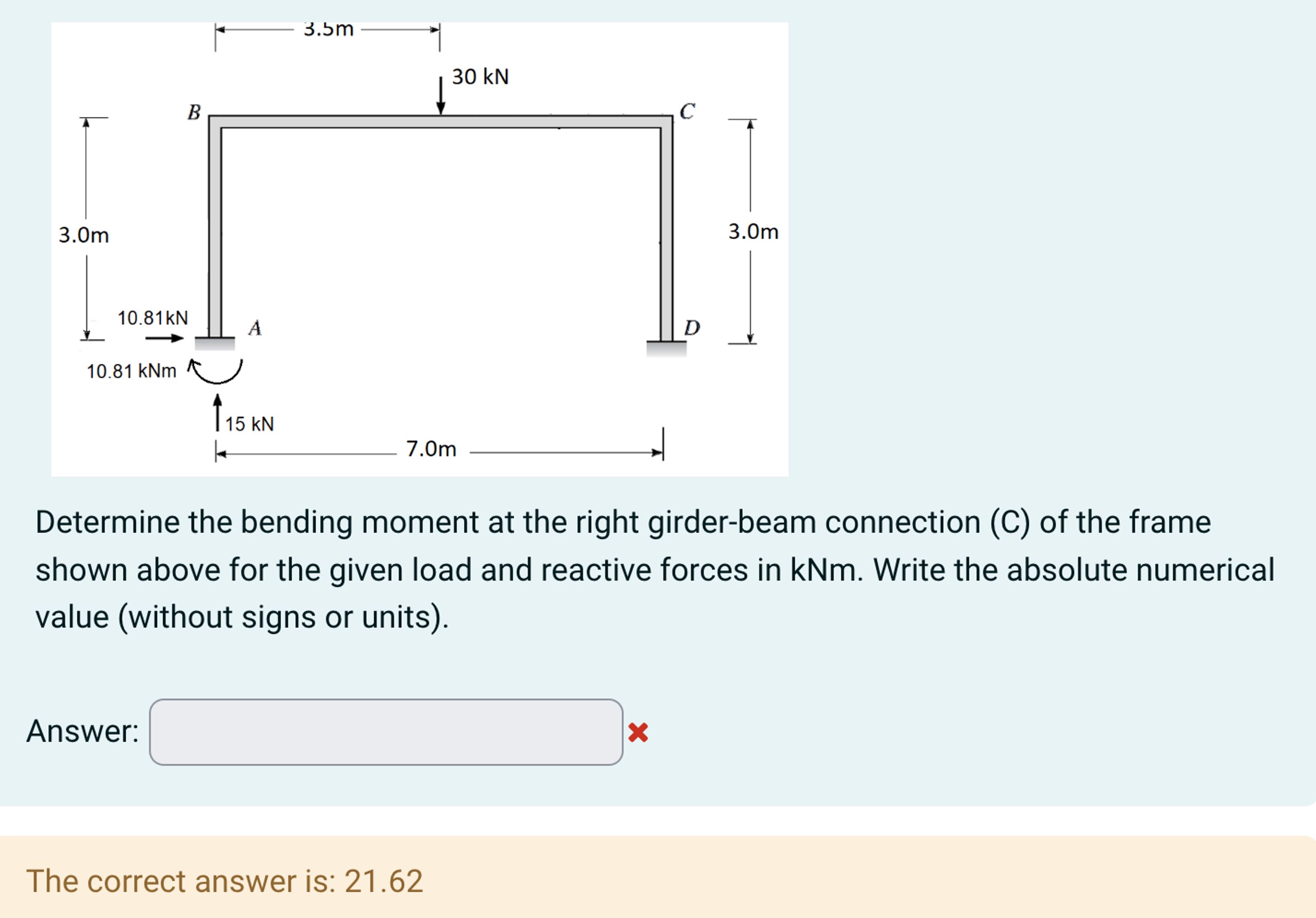 Determine the bending moment at the right girder