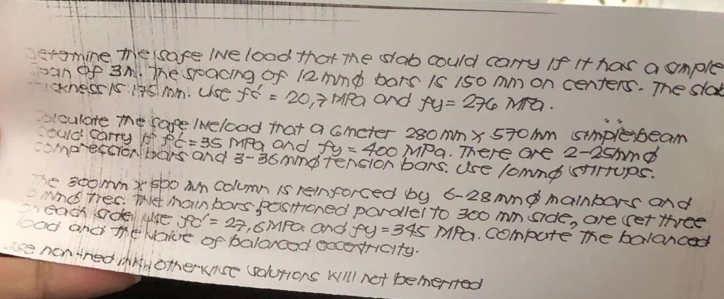 Etrmine tie safe ine load that the sab could
