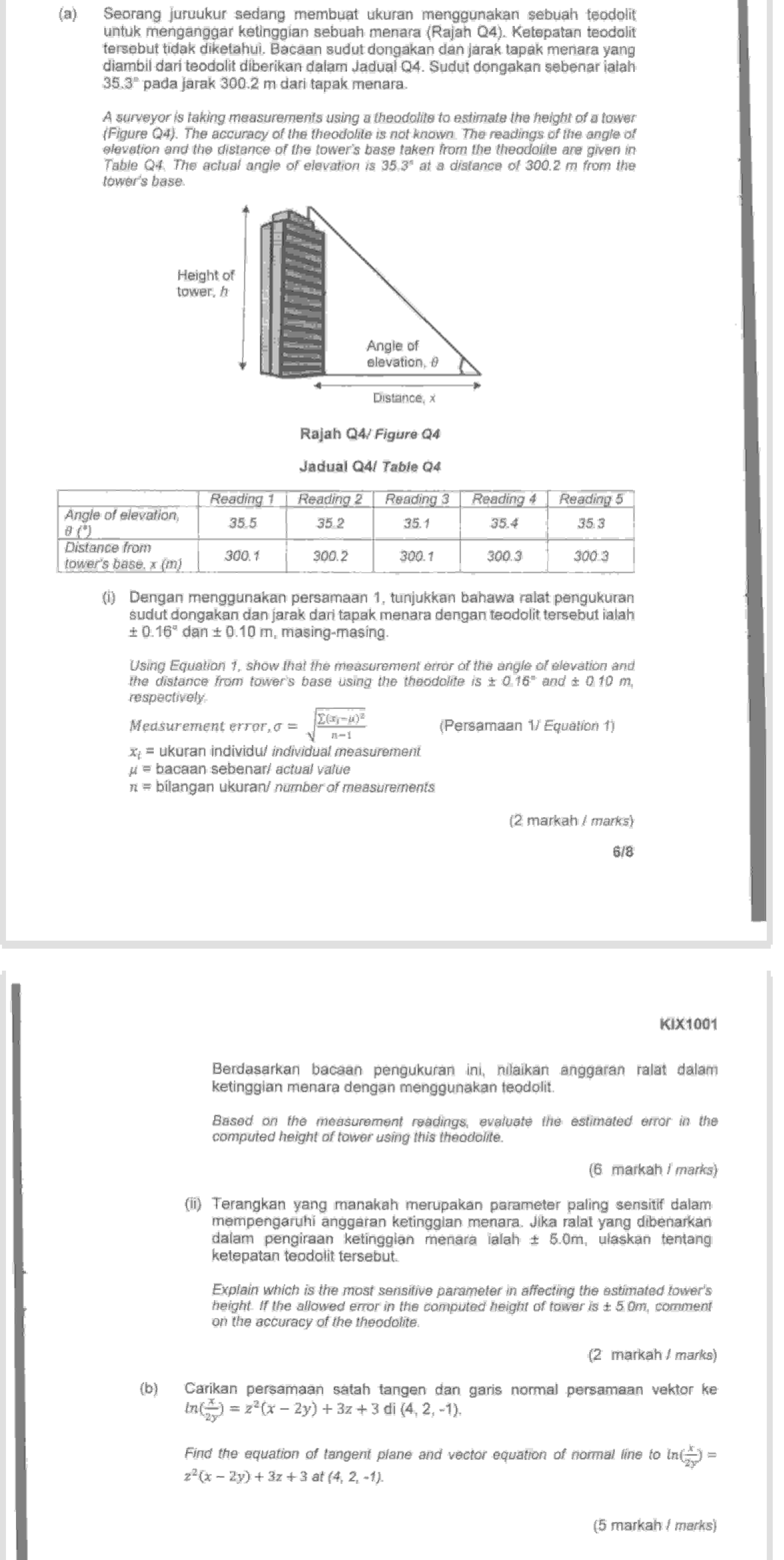 untuk menganggar ketinggian sebuah menara ( Rajah