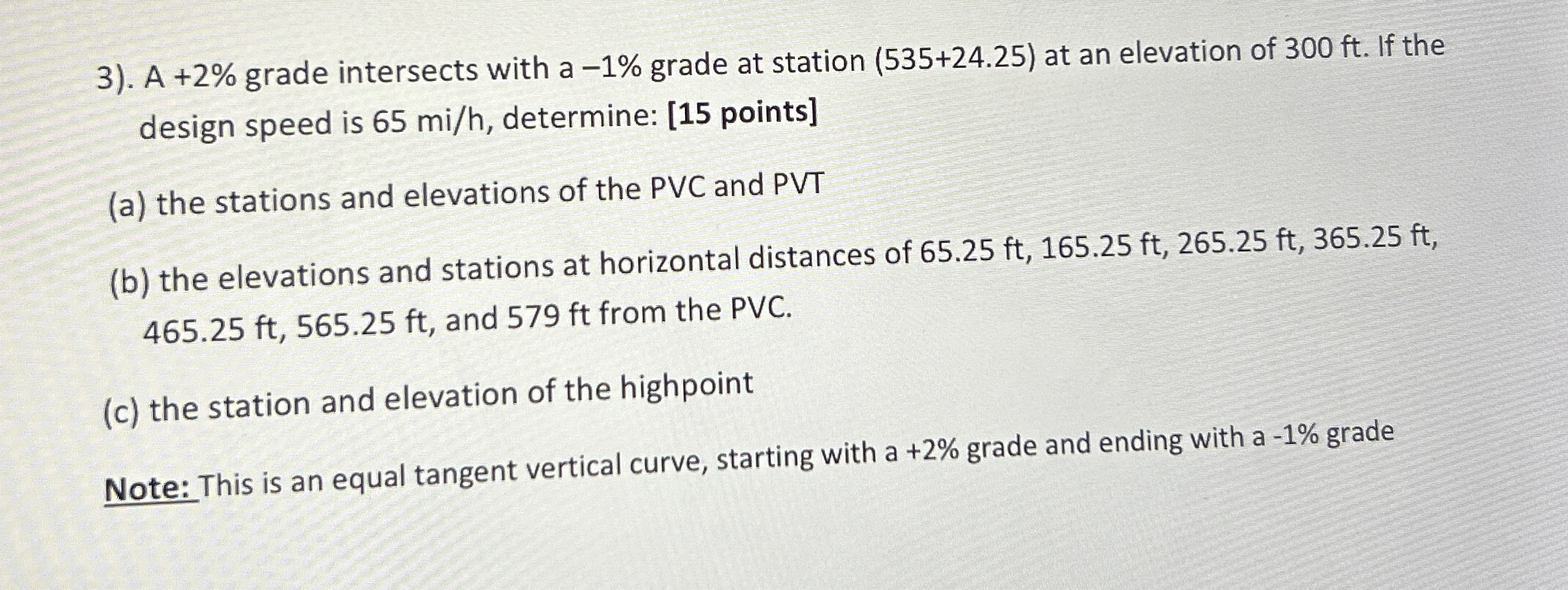 . A + 2 % grade intersects with a - 1 % grade at