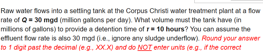 Raw water flows into a settling tank at the