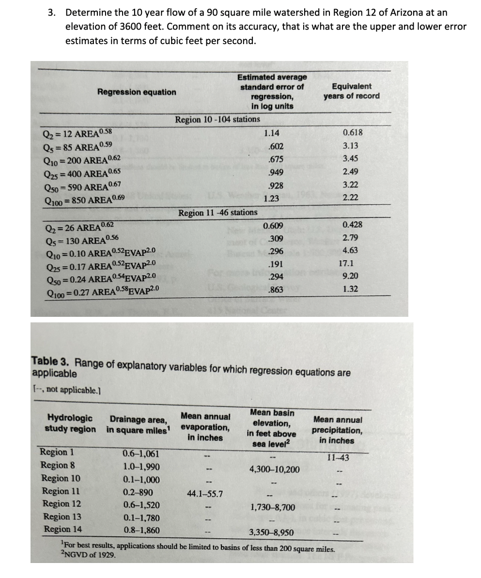 Determine the 1 0 year flow of a 9 0 square mile