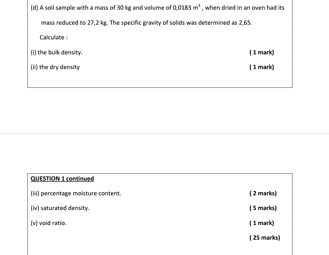 ( d ) A soil sample with a mass of 3 0 k g and