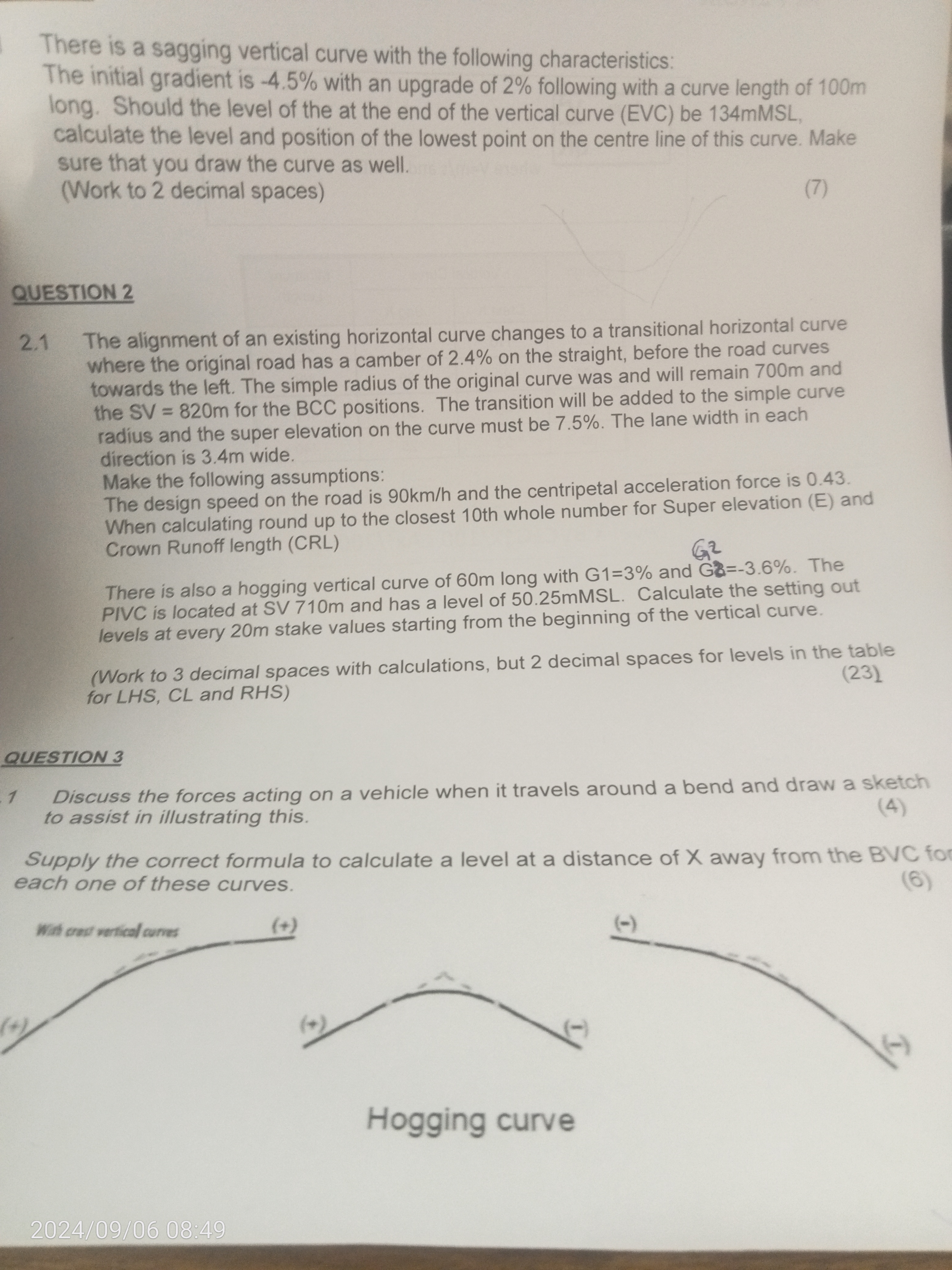 There is a sagging vertical curve with the