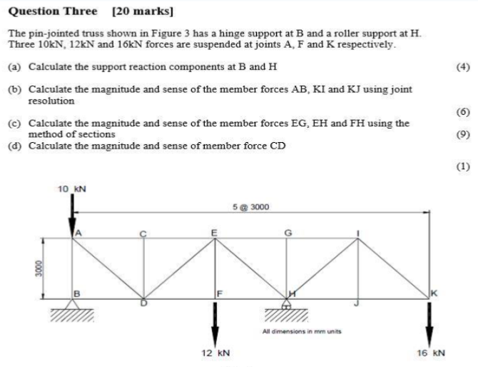Question Three [ 2 0 marks ] The pin - jointed