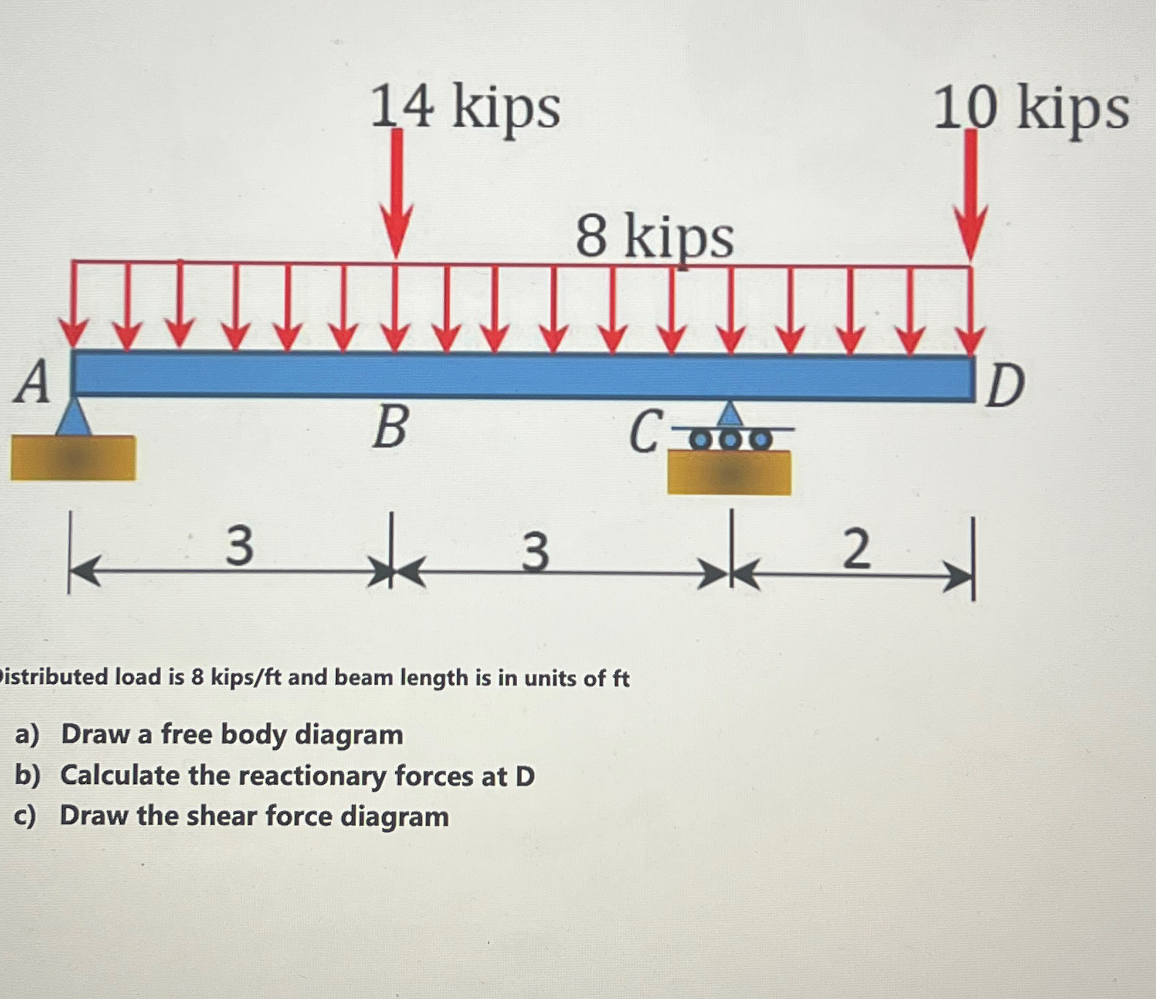 istributed load is 8 kip s f t and beam length is