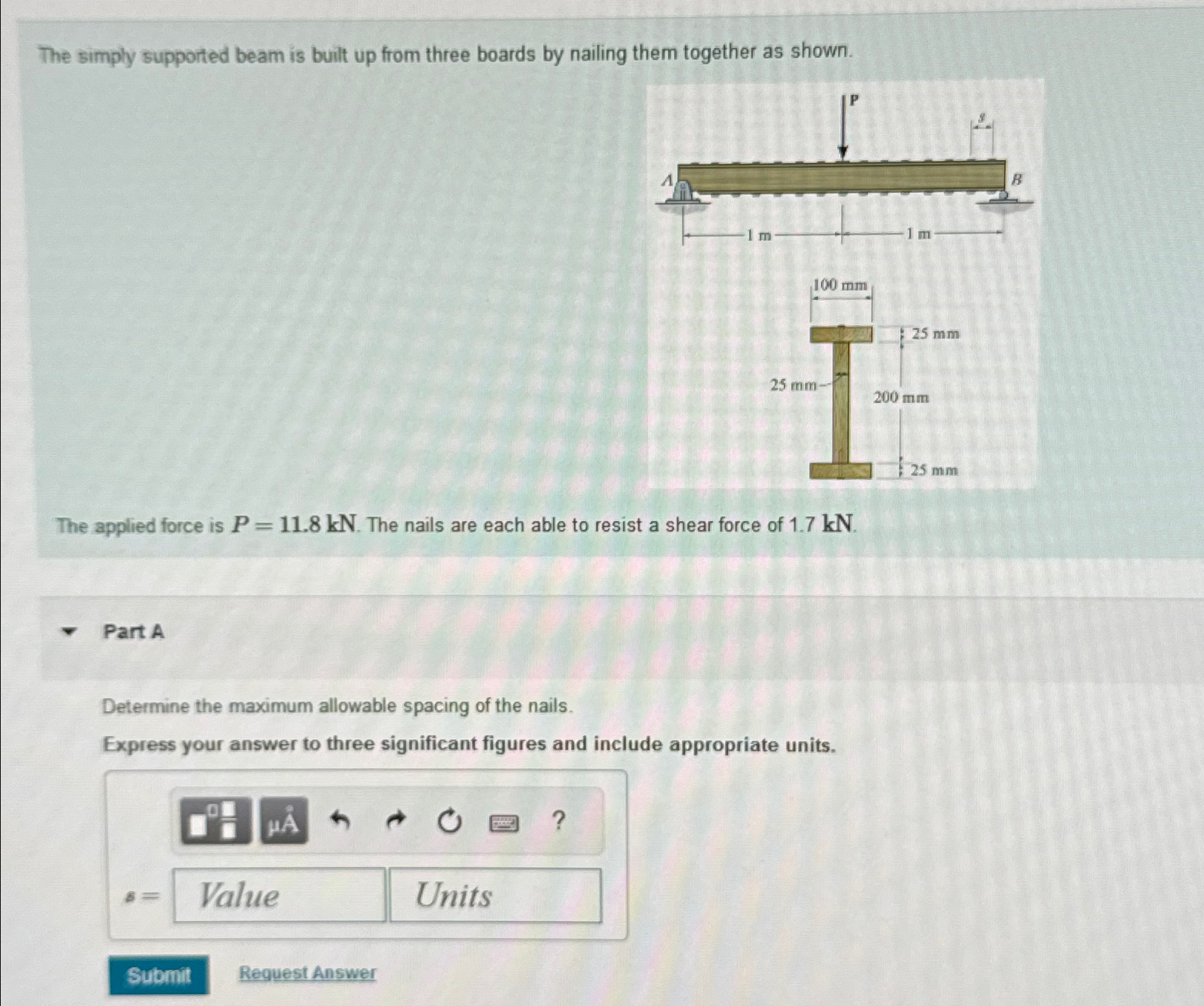 The simply supported beam is built up from three