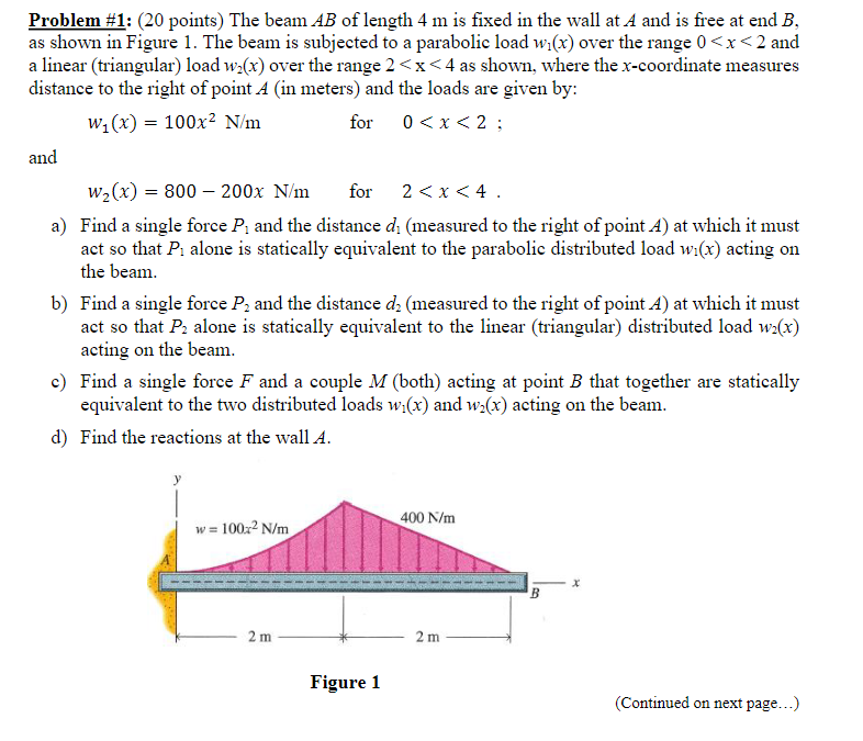 Problem # 1 : ( 2 0 points ) The beam A B of
