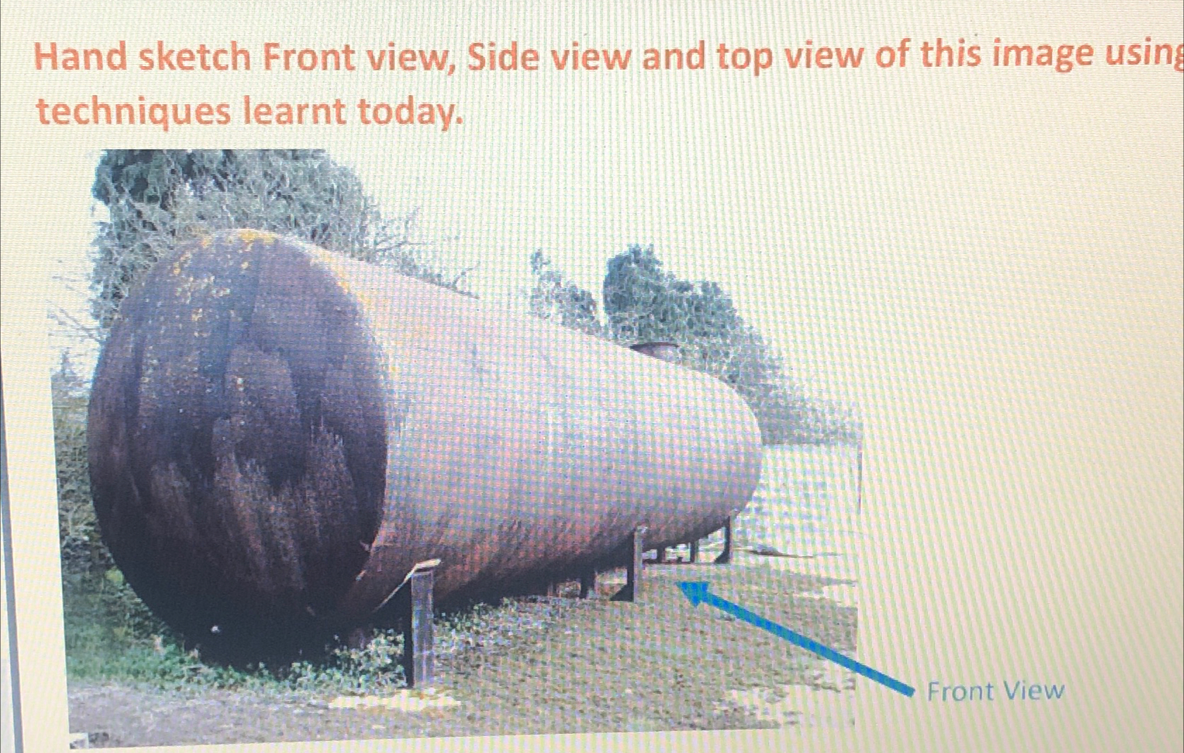 Hand sketch Front view, Side view and top view of