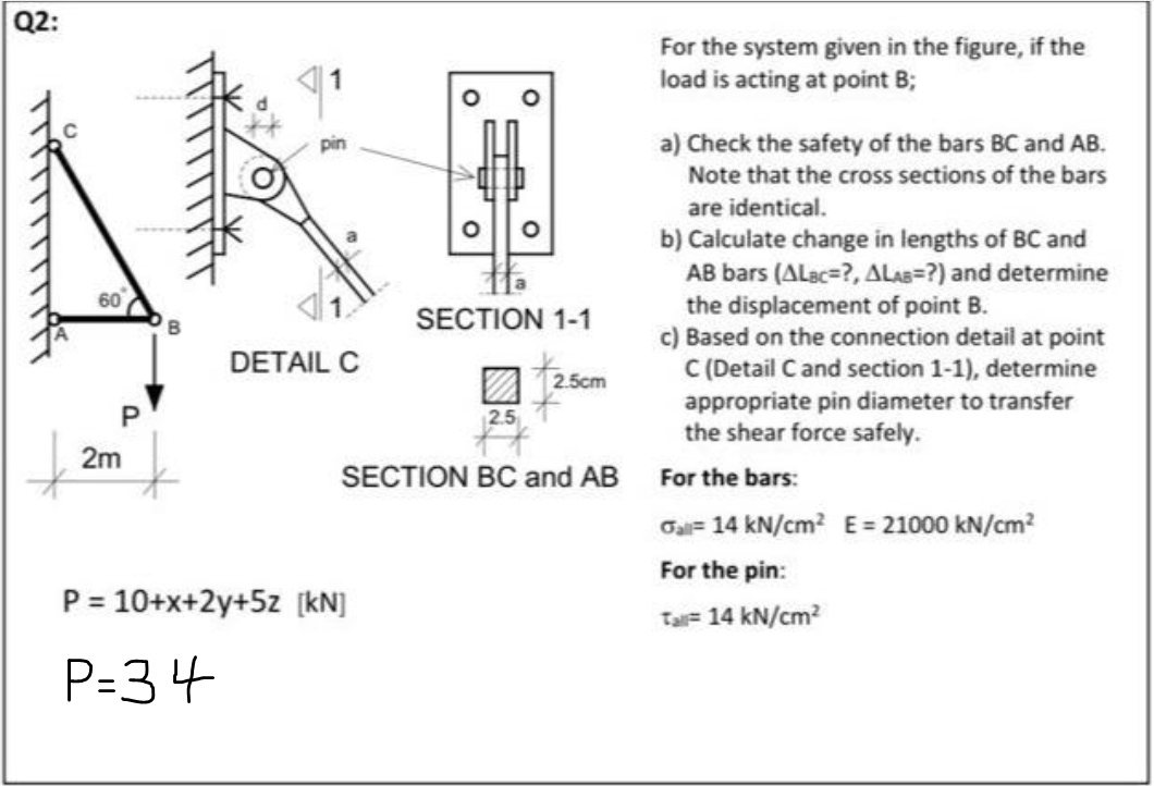 Q 2 : DETAIL C SECTION 1 - 1 SECTION BC and AB P