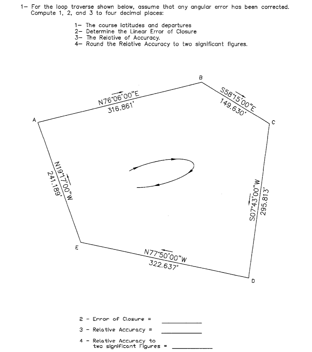 1 - For the loop traverse shown below, assume