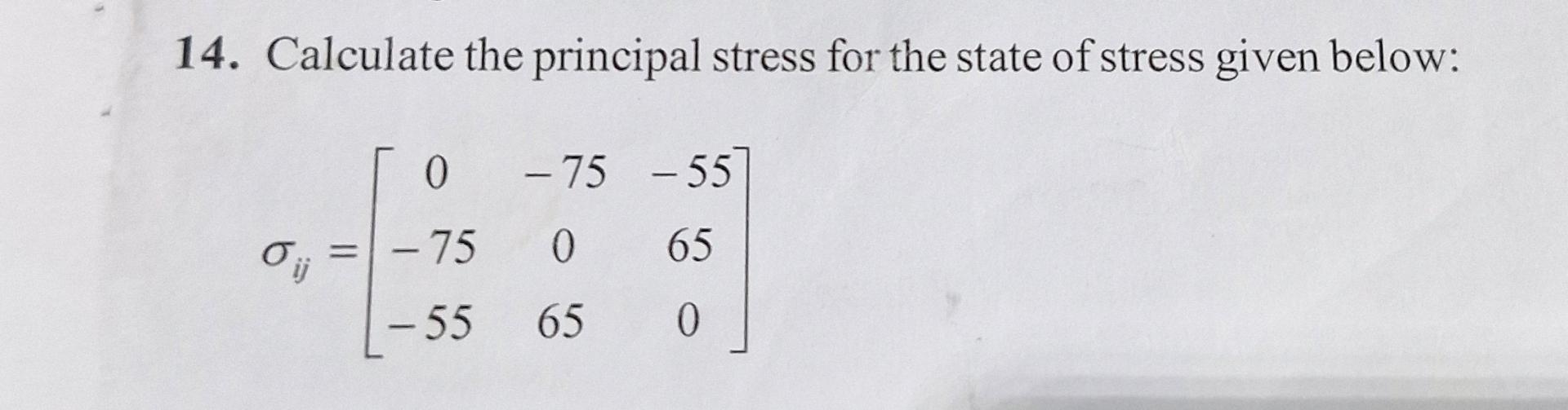 Calculate the principal stress for the state of